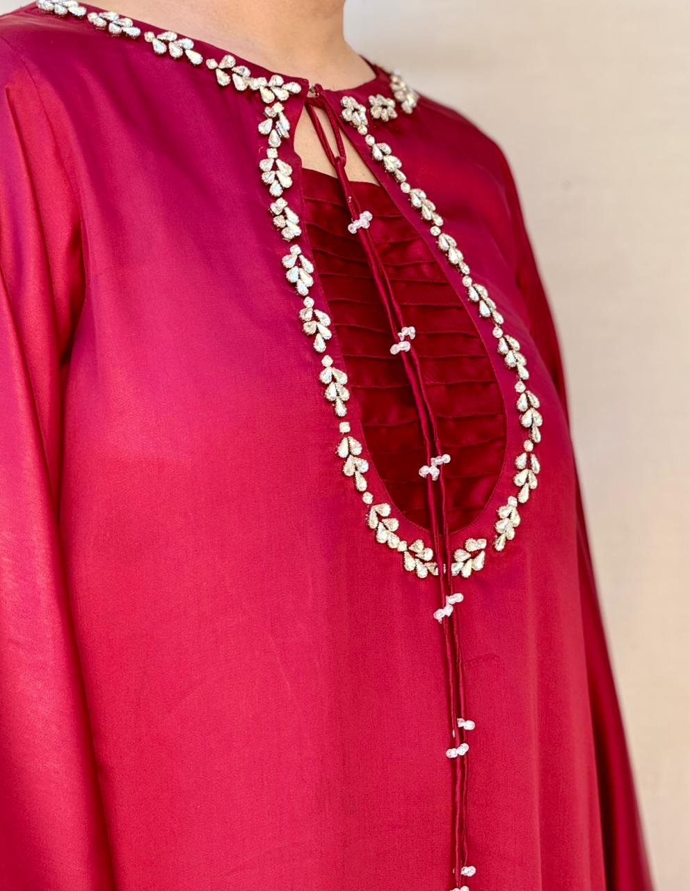 3 PIECE MAROON EMBELLISHED SILK SUIT thumbnail 2