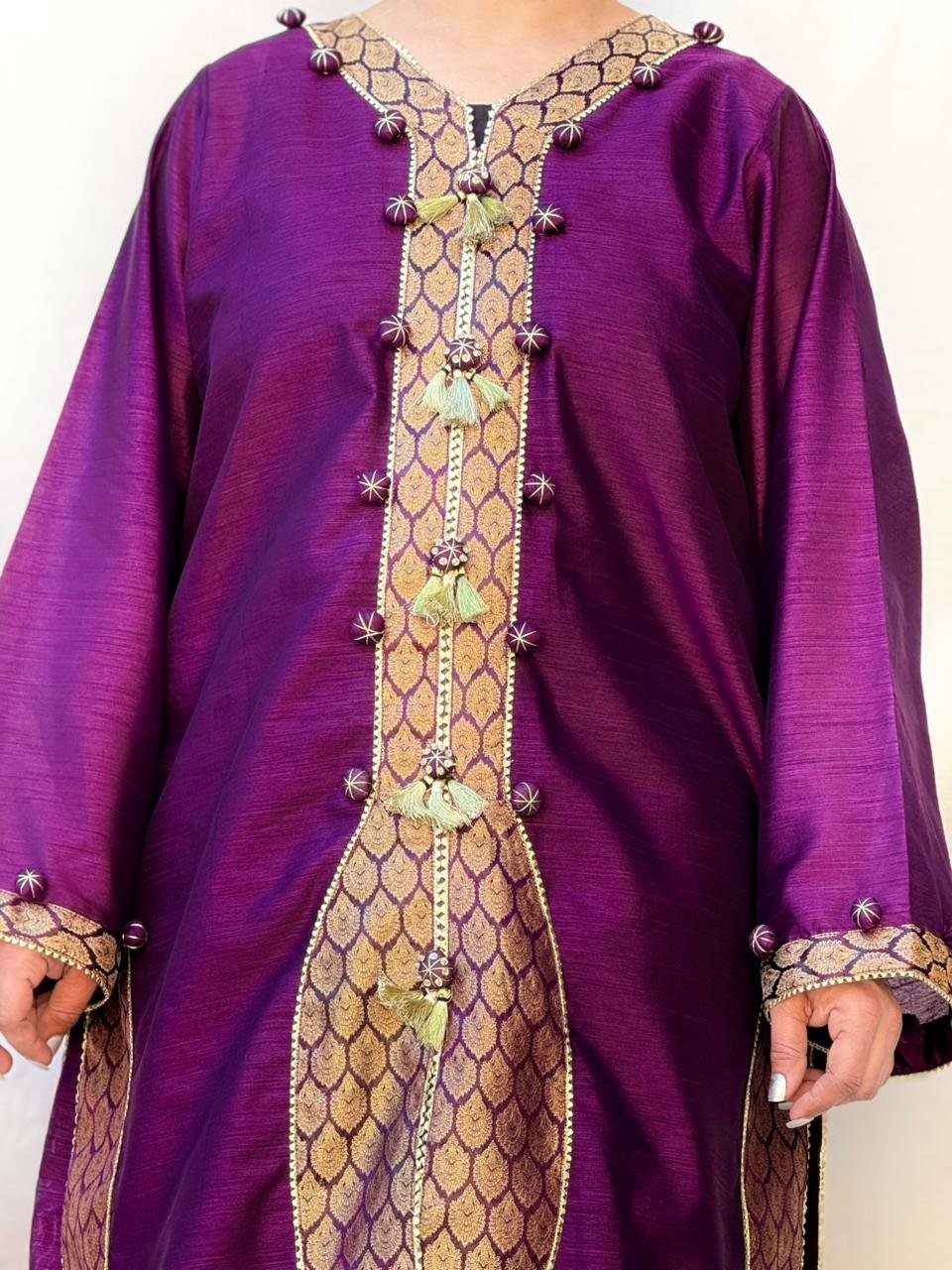 3 PIECE PURPLE EMBROIDERED RAW SILK SUIT thumbnail 3